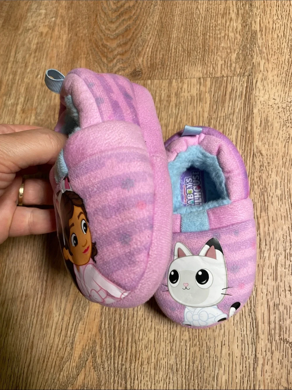 Girls' Pink Plush Moccasin Slippers with Character Accents